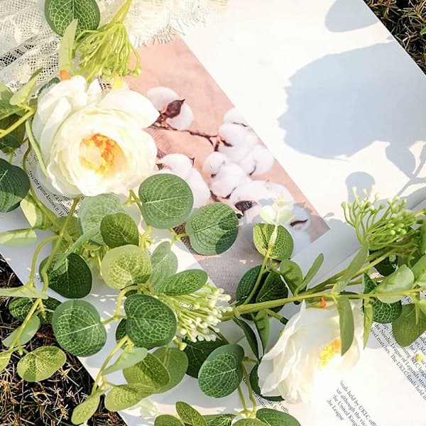 2 eukalyptusseppeleen setti samppanjaruusulla, irtoseppele, tekosilkkikukat (C)