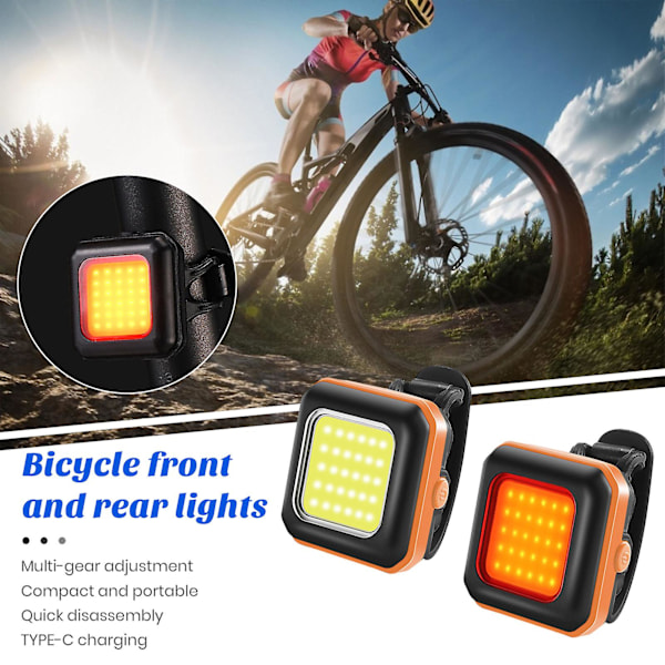 Polkupyörän valo LED Etu- ja takavalo Type-C Lataus MTB Maantiepyörä Kirkas Lamppu 3 Valotilaa Säädettävä Pyöräilyvalo Red Tangerine