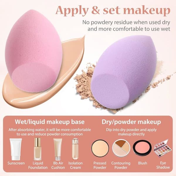 Set med 40 mini Beauty Blenders i flaskor, sminksvampar, droppformade, för jämn applicering