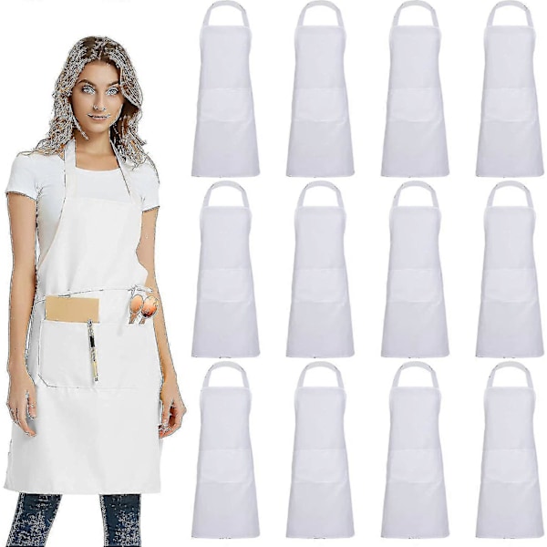 12-pack Enkla Förkläden med 2 Fickor - Svarta Unisex Förkläden i Storpack för Kommersiellt Bruk White