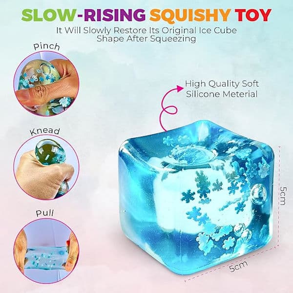 Squishy Sensor Fit Squeeze Cube – Gelfylld elastisk klämboll, mjuk glassboll med långsam återhämtning, stressavlastande leksak BLUE Flow pattern block 3cm