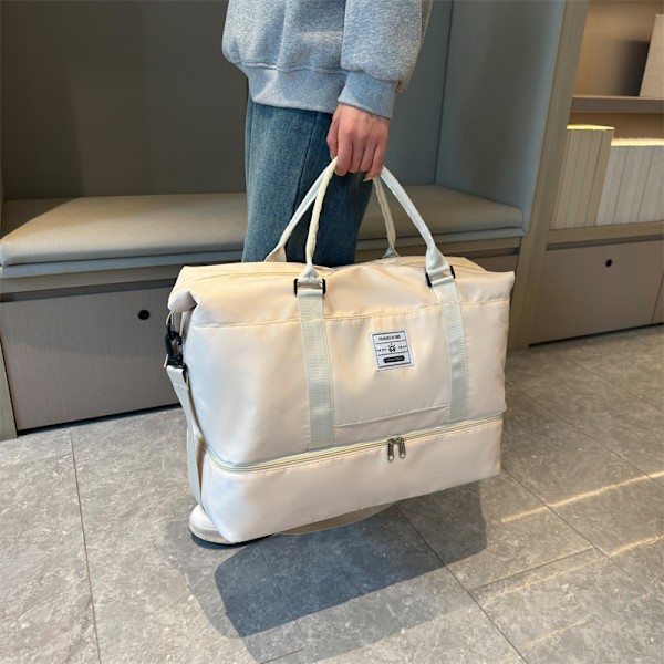 Kortreist reiseveske, egnet for sportsbag, bagasjehåndveske, vanntett treningsbag, dameweekendbag, strandbadetaske Off White