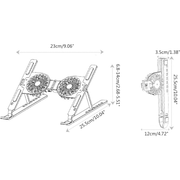 Aluminium Laptop Stativ Foldbar Bærbar Med Luftkjøling Radiator Vifter Høydejusterbar Oppbevaringsstativ