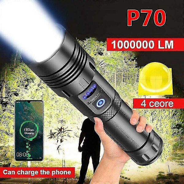 1000000 Lumen Super Stark LED Taktisk Ficklampa Uppladdningsbar LED Arbetslampa