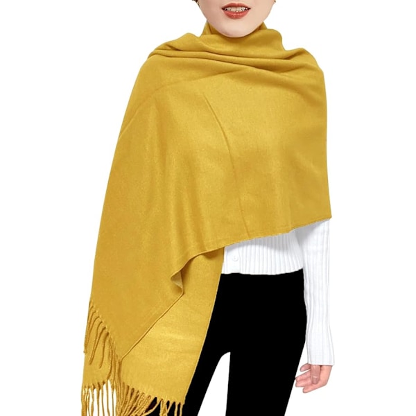 Kåpe i kashmir for kvinner - Myk pashmina-sjal og -wrap - Reversibel, lang, stor, varm, tykk, med frynser for bryllup, gave til kvinner Yellow Lightgray