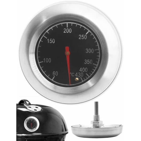 Høytemperaturbestandig grilltermometer i rustfritt stål, 7,5 cm i diameter, 10 °C til 400 °C.