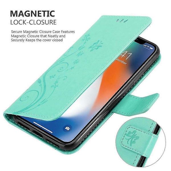 iPhone XS MAX Suojakotelo - Kukkakuviolla ja Korttipaikalla FLORAL TURQUOISE iPhone XS MAX