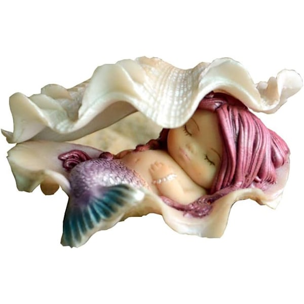 Miniature Havefigur af Havfrue-fe - Drømmende Havfrue Dream Mermaid in Shell