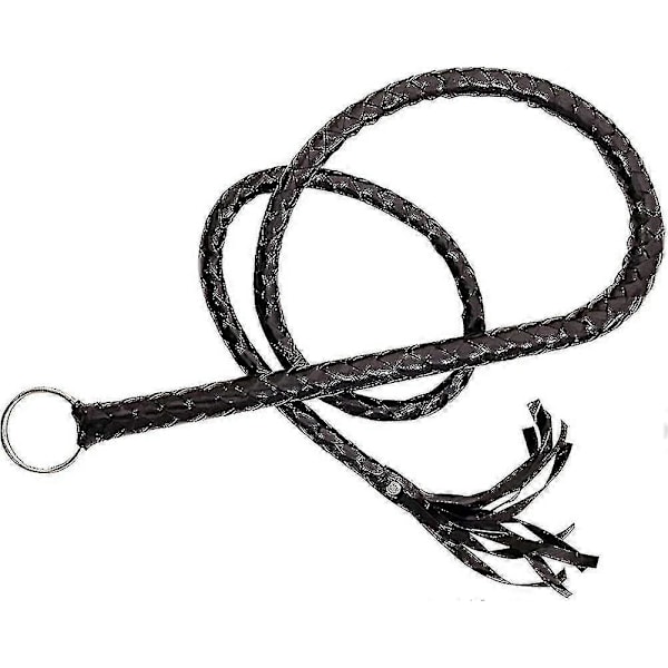 Svart piska i konstläder, kostympiska, handgjord bullwhip, piska som kostymtillbehör, present