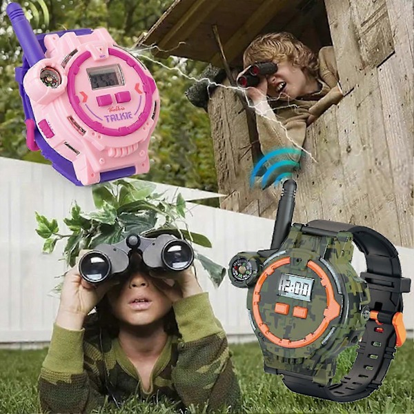 Uppladdningsbara Walkie Talkie-klockor för barn - 2-pack Walkie Talkies Leksaker 100m Lång Räckvidd Tvåvägsradio För Camping, Vandring, Cykling, Julklappar Till Pojkar Flickor Camo Green