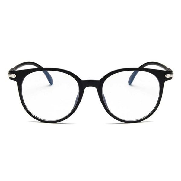 Matte svarte runde briller med klart glass uten styrke