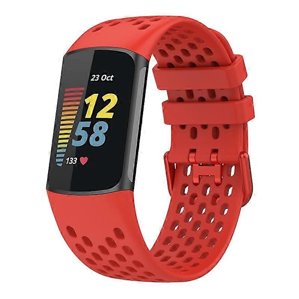 Blød silikone sportsudskiftningsurrem med åndbare huller til Fitbit Charge 6/5 Multicolor Style L