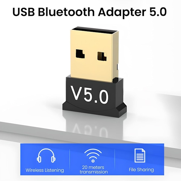 USB Bluetooth 5.0-adapter for PC Mini Bluetooth-nettverksadapter Dongle Sender og mottaker for datamaskin, stasjonær PC, bærbar PC Lang rekkevidde trådløs overføring