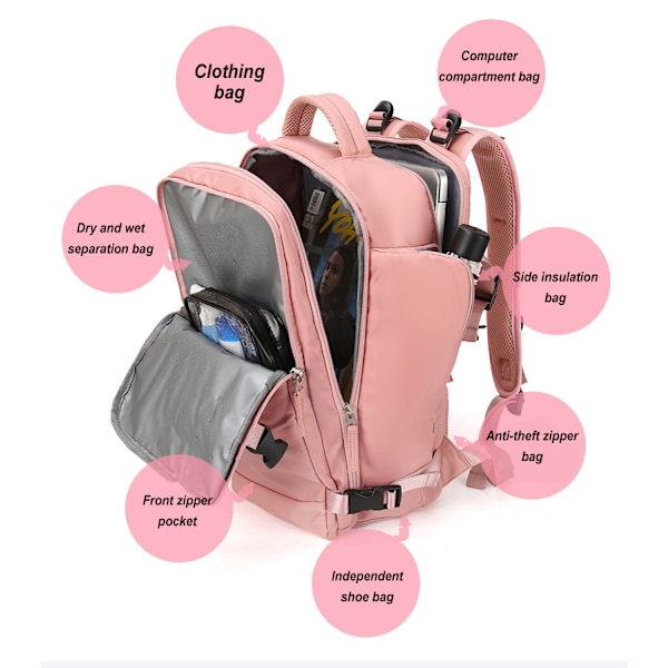 17 tommer USB Opladning Gymnastiktaske Dame Tør Våd Rygsæk Nylon Kvinde Studerende Skuldertaske Skole Laptop Rygsæk A