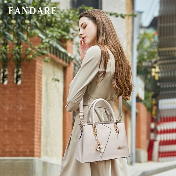 Dame Håndveske med Flere Lommer, Tote Bag med Topphåndtak, PU Lær Skulderveske, Crossbody Veske Beige