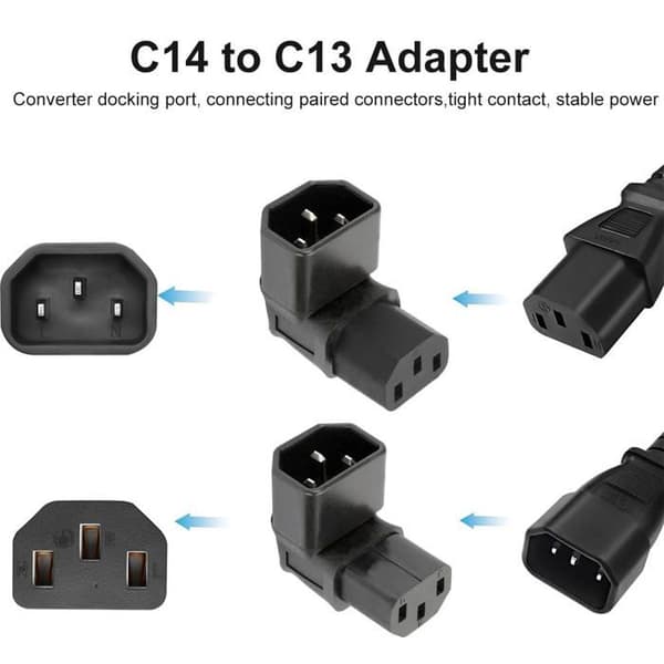 2 C14 til C13 90° strømadaptere - 250V 10A - IEC320