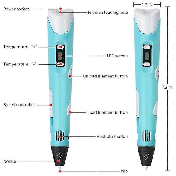 3D-utskriftspenna Digital Intelligent Tillverkning Med PLA Färger Filament Refill Blue PLA 50m