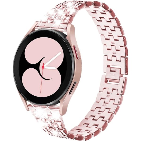 Rem för Samsung Galaxy Watch 7/6/5/4 20mm Bling Diamond Metallersättningsband för kvinnor och män Rose pink