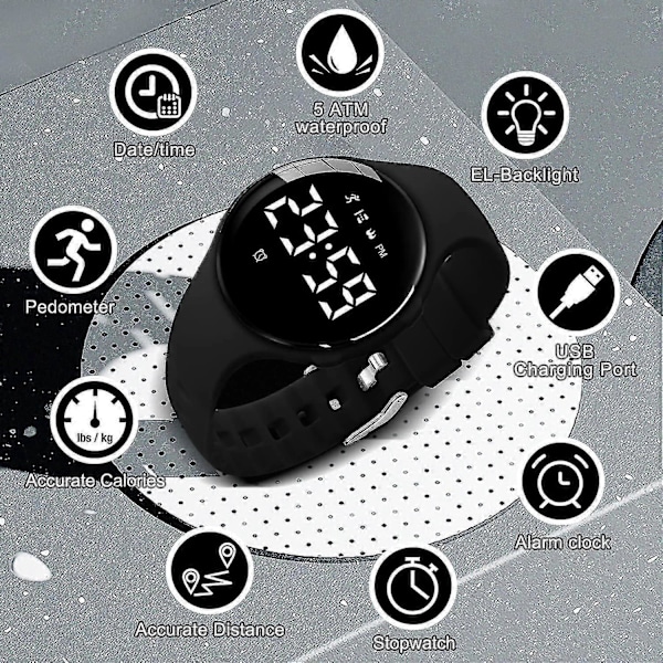 Barnklocka, Digital Klocka Kompatibel Med Pojkar Flickor, Sportklocka Med Fitness Tracker, Väckarklocka, Stoppur, Ingen App Och Vattentät, Klocka Kompatibel 38-Black-A