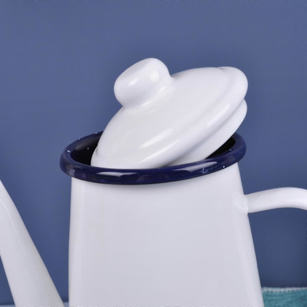Emaljerad Kaffekanna 1.1L Vattenkokare Tålig Tjock Vatten Mjölkvärmare Spishäll Tekanna Vattenkokare för Hem Utomhus Te Kaffe White
