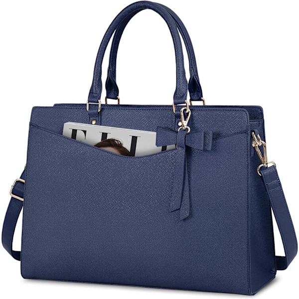 Stor Dame Håndtaske 15,6 Tommer Laptop Taske PU Læder Skoletaske Vandtæt Tote Taske Shopper Skuldertaske Azul