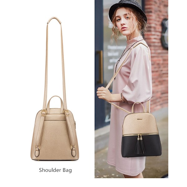 Mode Dam Ryggsäck Läder Ryggsäck med Axelrem Crossbody Väska Läder Korthållare Plånbok Set Gåva för Kvinnor A