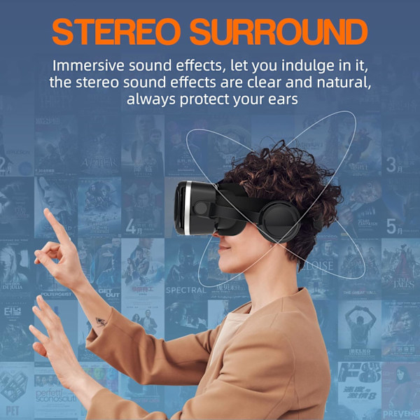VR-lasit kuulokkeilla, 3D-virtuaalitodellisuuslasit laajakulmaisella katselulla elokuville ja peleille, yhteensopivat Android/iPhone-puhelimien kanssa 【4.5-6.60】-Pouce