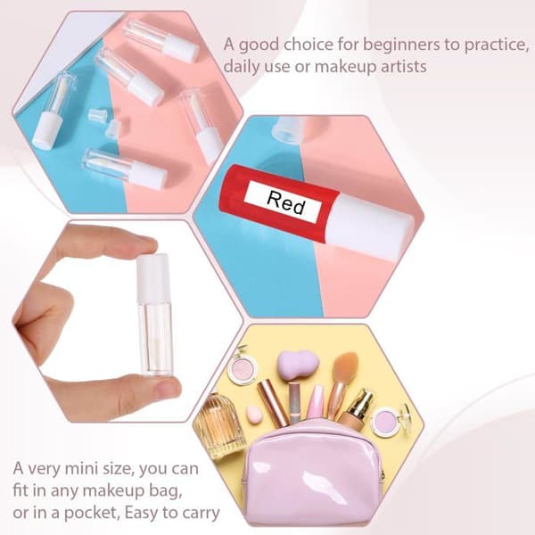 Tomme lipgloss-tuber - 10 stk, påfyllbare, gjennomsiktige - Hvit - Egnet for kosmetikk