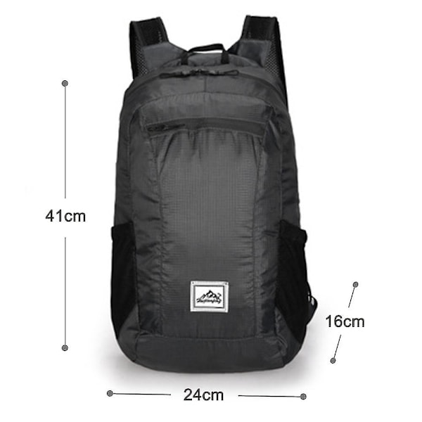 Vikbar Ryggsäck Lättviktig Rucksack 20l, Vattenresistent För Vandring, svart