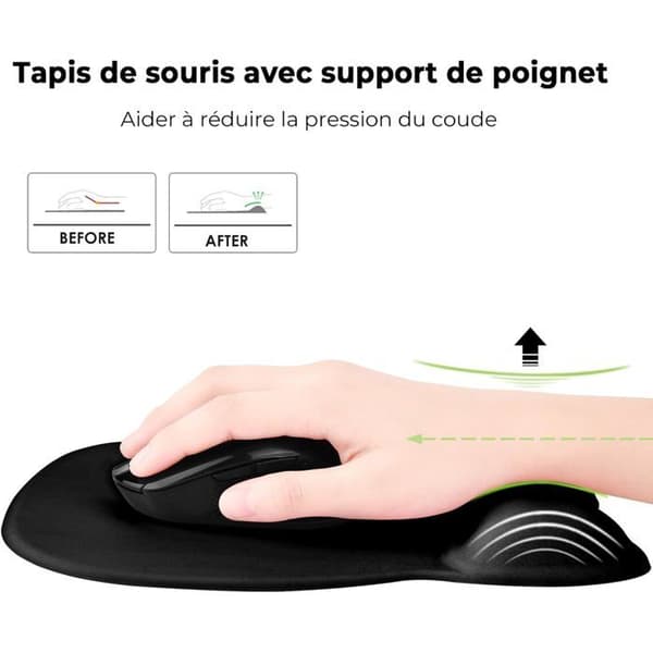 Musematte med ergonomisk håndleddsstøtte, 4 mm musematte med minneskumfyll, musematte for PC, datamaskin