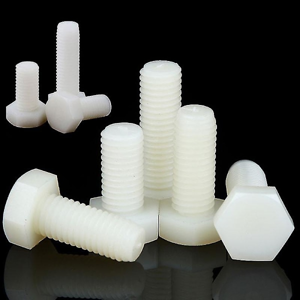 Jinzhaolai Vit Nylon Sexkantskruv Metrisk Gängad Sexkantsskruv Plastisolerad Bult M3 M4 M M8x12mm  25PCS