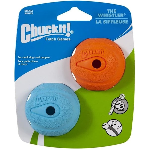 ChuckIt! Whistler Ball Hundefile, Slitesterk Høy Sprett Flytende Gummi Engasjerende Hundefile, Kaster kompatibel leke for hunder, 2-pakning, liten