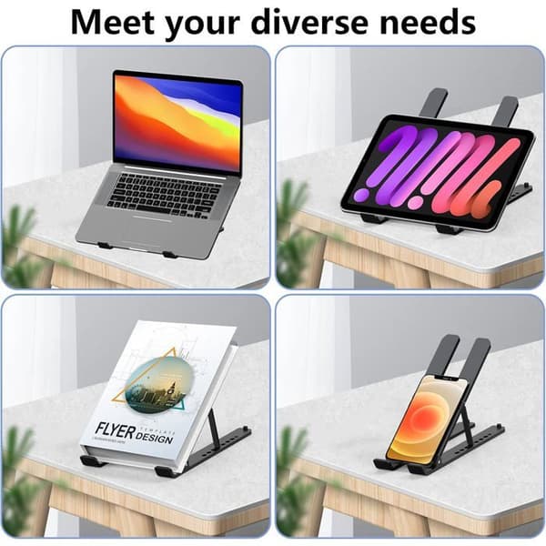 Justerbart foldbart laptopbordstativ - Ventileret ABS + silikone, variabel højde, sort, universel