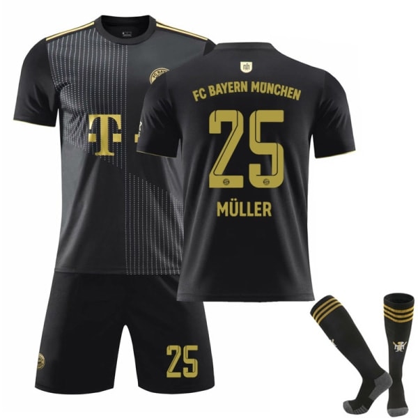 21-22 Bayern bortedrakt svart nr. 25 Muller drakt nr. 9 Lewandowski fotballdrakt sett nr. 10 Sane gullbokstaver Bayern Bortedrakt #25 Kit & Sokker XL#
