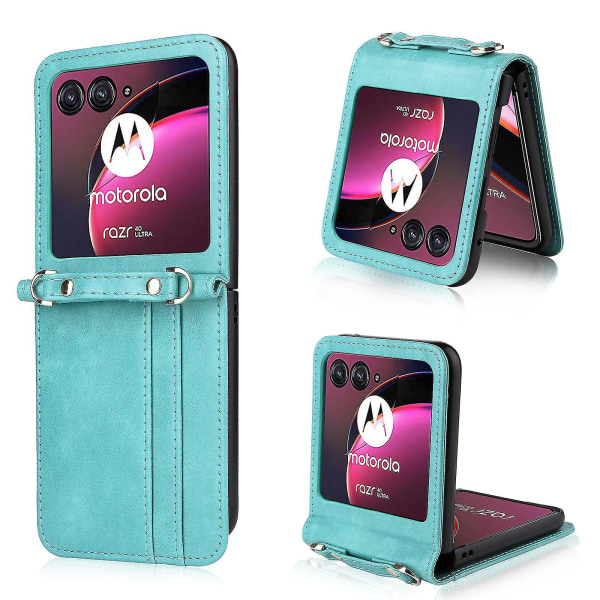 För Motorola Razr 40 Ultra 5g Hård PC + Pu- cover Designkortplatser i ett stycke Phone case med snöre Green
