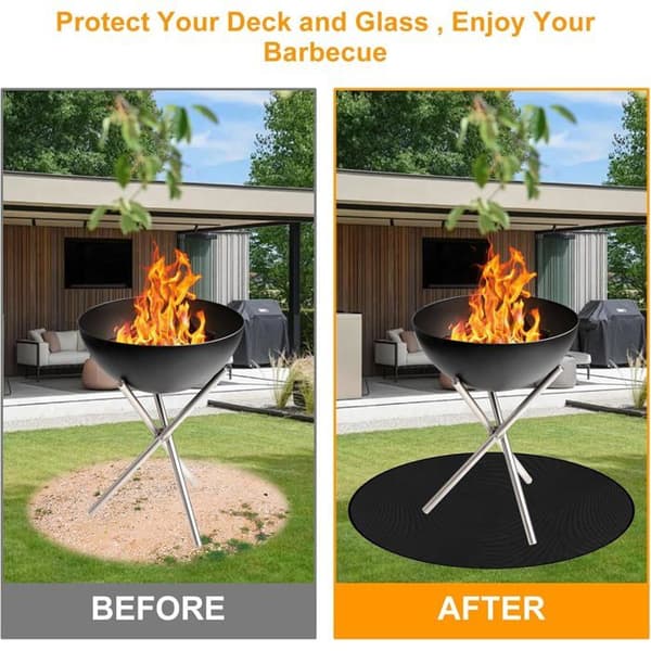 Rund brandsäker matta 120 cm - Golvskydd för utomhusbruk - Glasfiber och silikon - För grill och eldstad