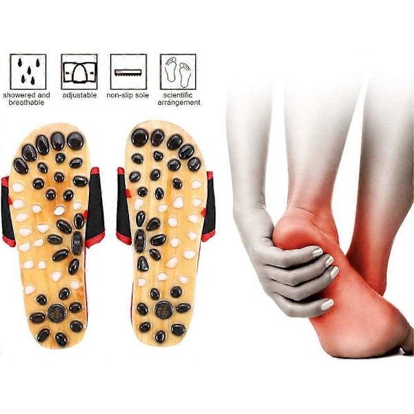 Fotmassage Tofflor, Röd/Svart Kraftfull Natursten Fötter Akupunktmassage Sandaler Akupressur Shiatsu Valv Smärtlindring Tofflor Skor för Män Kvinnor Red EU41 42