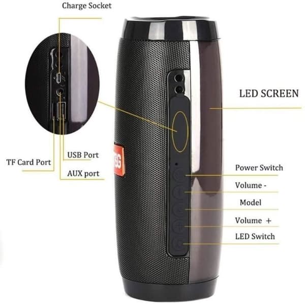 Bærbar Bluetooth-højttaler - Trådløs - 10W subwoofer - Farverig LED - Grå - Håndfri