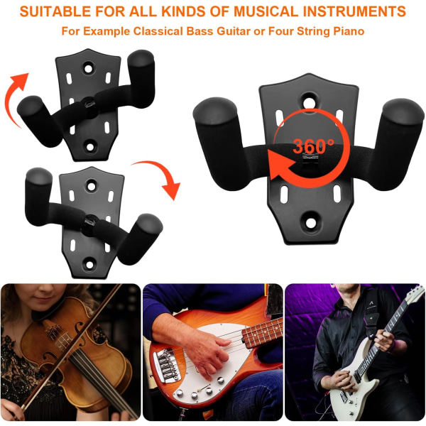 Gitarr Väggfäste Hängare 2-Pack, Metall Gitarrhängare med Skruvar, Gitarrfäste med Skyddande Svamp, Gitarrhållare Stativ Lämplig för Bas/Gitarr