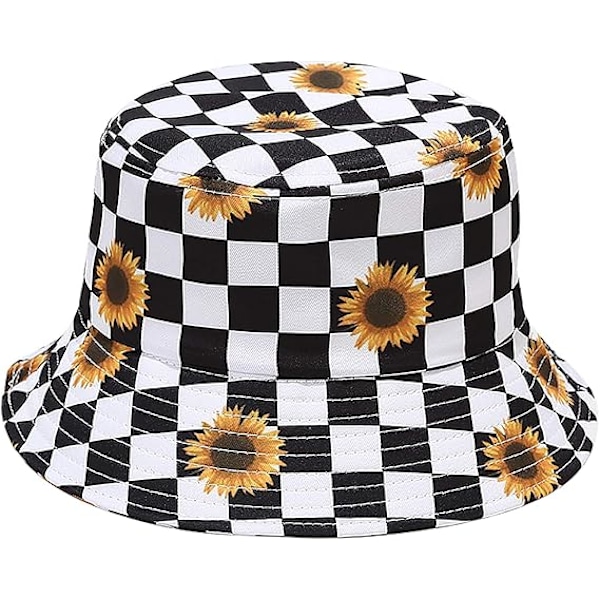 Spandau Hat Sommer Rejse Strand Solhat Fiskerhat Udendørs Kasket til Kvinder Mænd Checkered/Sunflower pattern