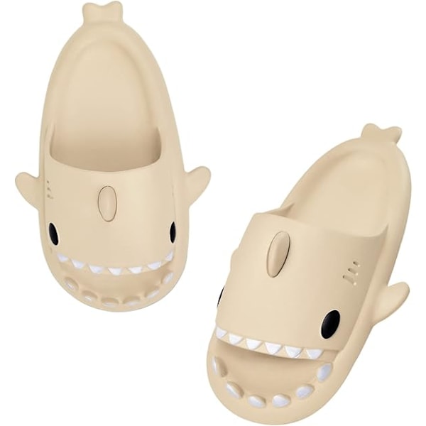 Hajtofflor för pojkar och flickor, Shark Flip Flops för män och kvinnor, Shark Slippers, Bekväma halkfria pool-hajsandaler med tjock sula för sommaren Beige 36/37