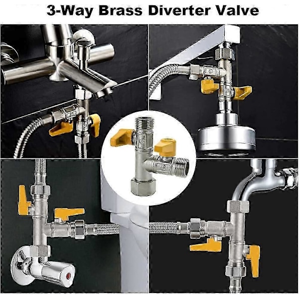 3-vejs Bruseafleder Ventil, G1/2\" Massiv Messing Brusearm Afleder Ventil T-Afleder Universal T-Adapter Ventil Udskiftning T-Stykke Vand D