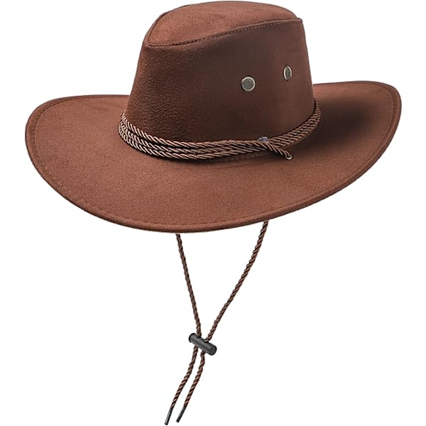 Cowboyhatt Västerländsk Solhatt Faux Läder Suede Fancy Dress Party Kostym Outfit Resa Utomhus Solskydd För Män Kvinnor Dark brown