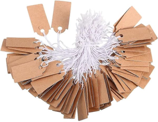 300 ark etikettlapper prislapper blanke skrivbare prislapper displaylapper med elastisk hengesnor, kraft
