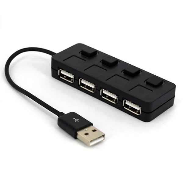 Super Rask USB 2.0 Hub Multi USB Splitter 4-Port Ekspander 12V Strømforsyning Black