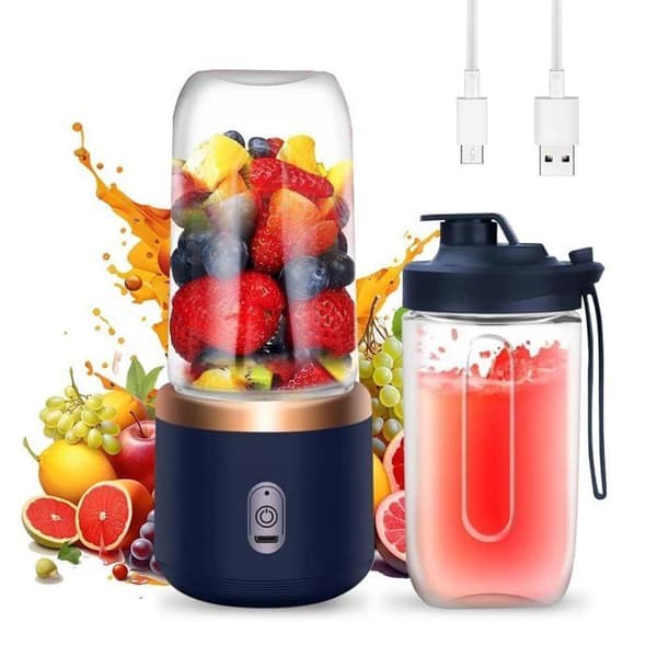 Mini bærbar blender 400ml USB 6 blader blå for juice og smoothies