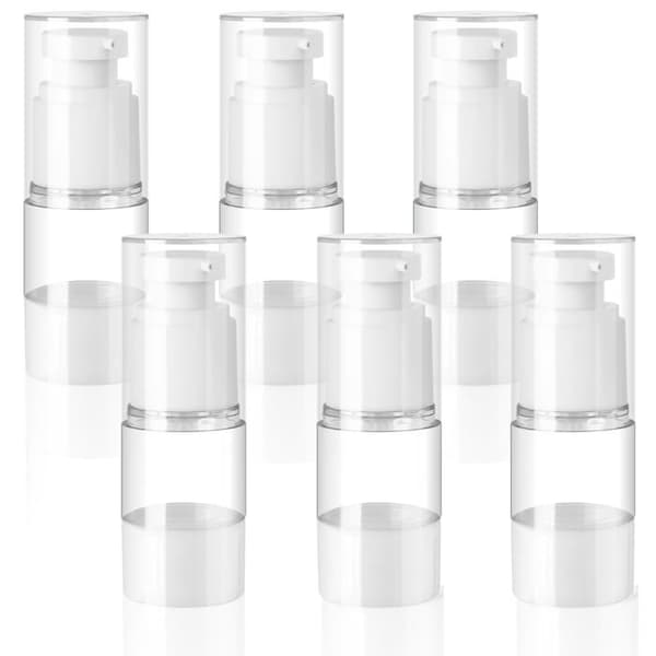 Tom pumpflaska - 6, transparent, 15 ml - Luftfri kosmetisk kräm - Påfyllningsbar trattdispenser