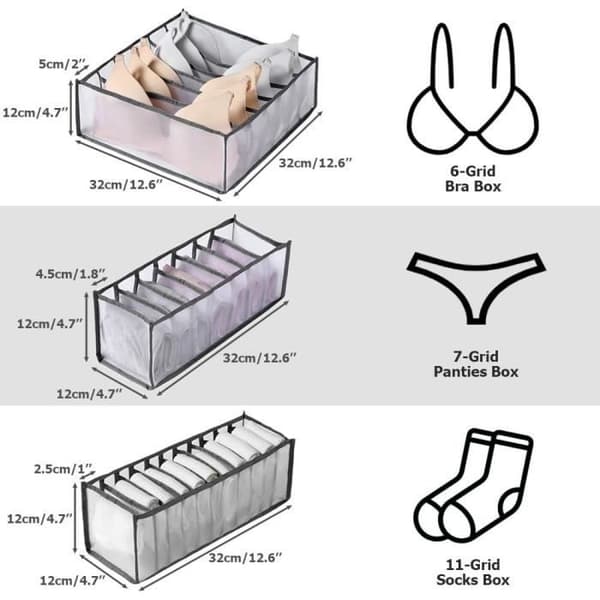 Skuffeorganizer til undertøj, 3-bh- og sokkeundertøjsorganizer, foldbar organizer