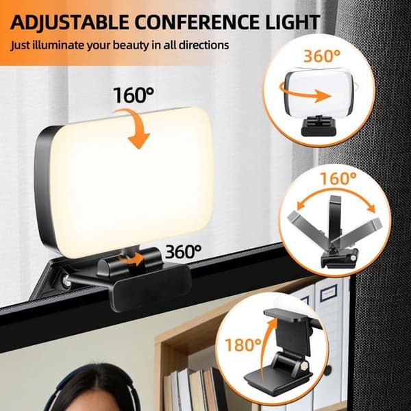 Konferencevideokliplys - 120 LED'er, 3 tilstande, 3000K-6500K, egnet til pc, computer, Zoom