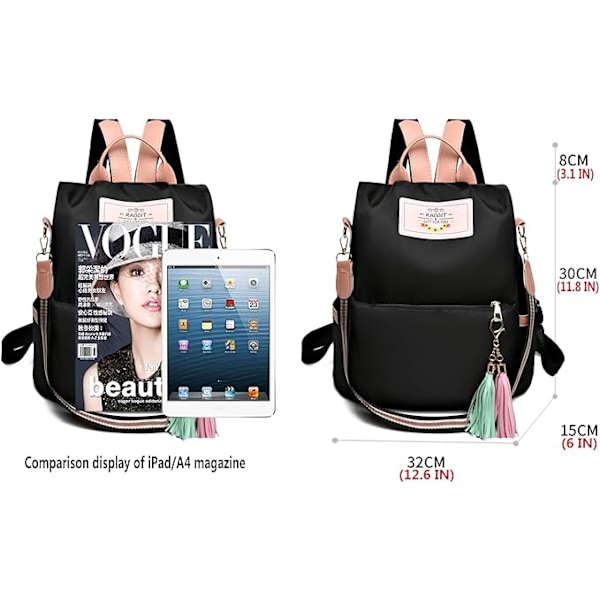 Fashion Bag Stöldskydd Liten Ryggsäck Dam, Svarta Ryggsäckar Rese Messenger Väska Flickor Crossbody Väska Oxford Nylon Vattentät Casual Canvas Väskor